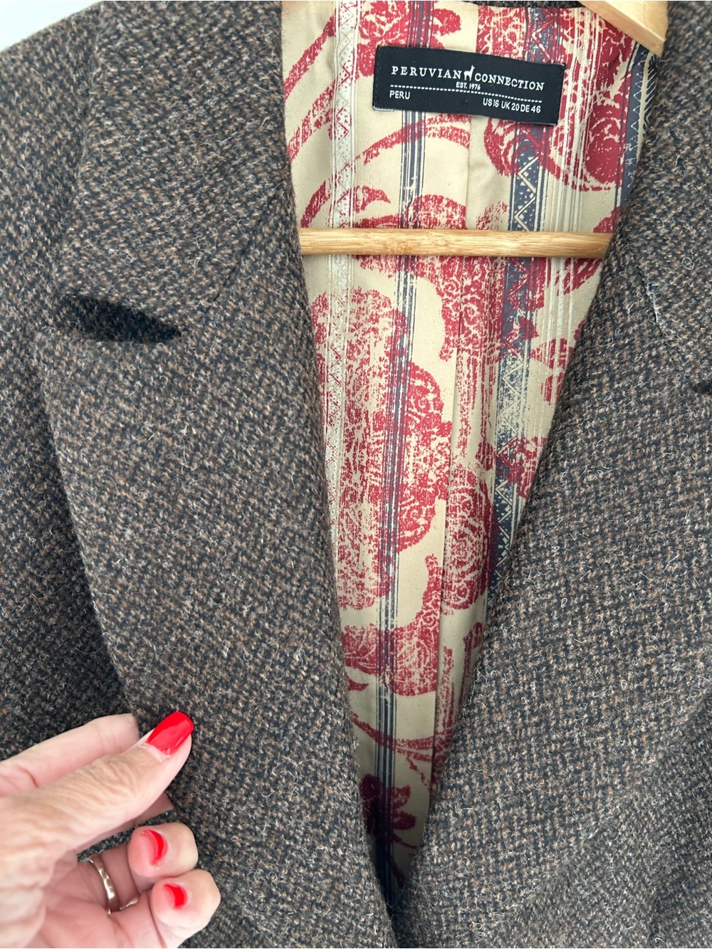 Peruvian Connection Brown Herringbone Wool/Alpaca Blazer - Picture 5 of 11